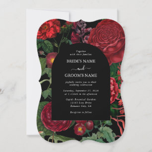 Convite Casamento Vermelho de Moody Florals Black Arch