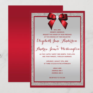Convite Casamento vermelho & de prata do rubi elegante do