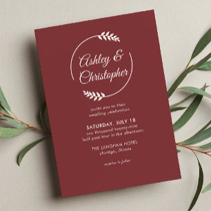 Convite Casamento Vermelho de Rosewood, Frame Foliar Moder