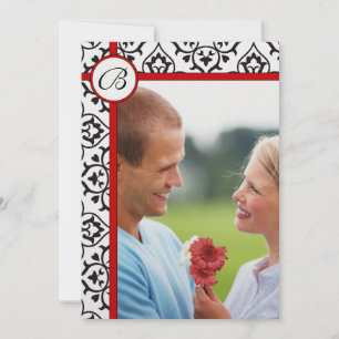 Convite Casamento Vermelho de Trim Vermelho do Damask Side