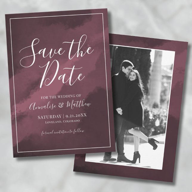 Convite Casamento Vermelho do Script Watercolor Salva a Da (Watercolor Script Red Wedding Save the Date Invitation)