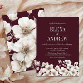 Convite Casamento Vermelho e Branco da Borgonha Floral Ele