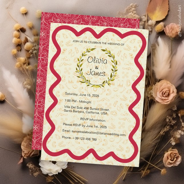 Convite Casamento Vermelho e Creme Moderno Elegante Person (Criador carregado)