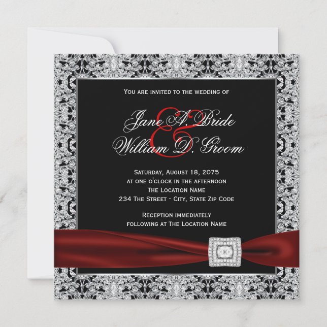 Convite Casamento Vermelho e Preto Cranberry (Frente)