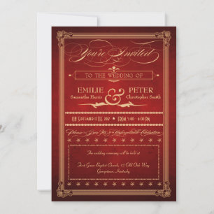 Convite Casamento Vermelho e Recepção do poster vintage Pl