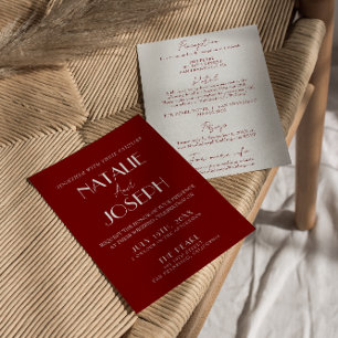 Convite Casamento Vermelho Escuro Branco Burgundy Elegante