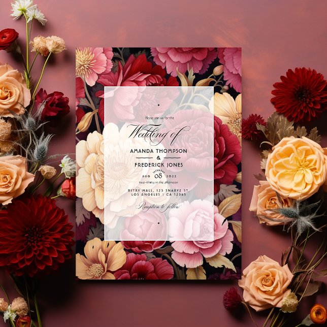 Convite Casamento Vermelho Intenso, Rosa Empolado e Dourad (Criador carregado)