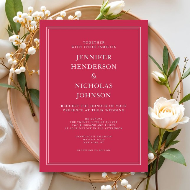 Convite Casamento Vermelho Magenta Formal Elegante (Elegant Formal Magenta Red Wedding Invitation)