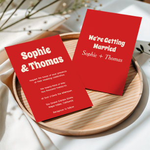 Convite Casamento Vermelho Minimalista Moderno Retrô