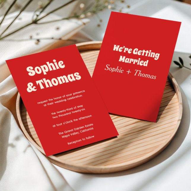 Convite Casamento Vermelho Minimalista Moderno Retrô (Criador carregado)