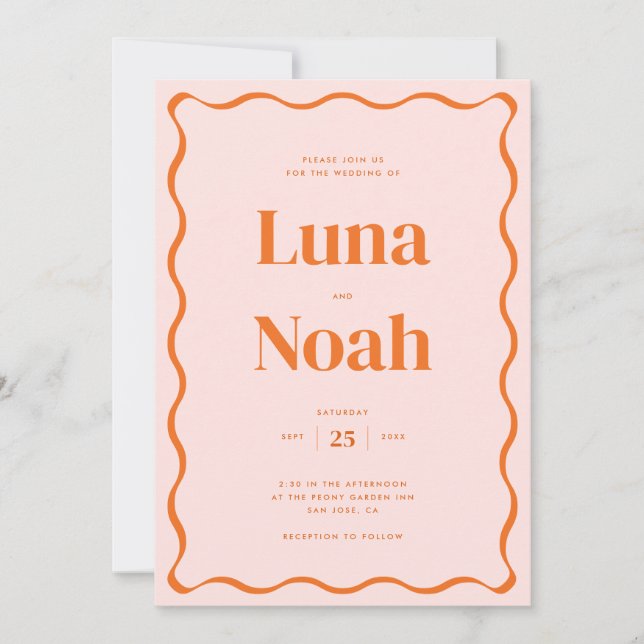 Convite Casamento Vermelho Onda Laranja Retro (Frente)