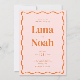 Convite Casamento Vermelho Onda Laranja Retro