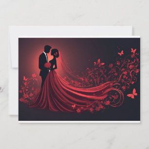 Convite Casamento Vermelho Romântico Silhueta da Noiva e d
