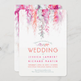 Convite Casamento vermelho-rosa-rosa verde-castanho