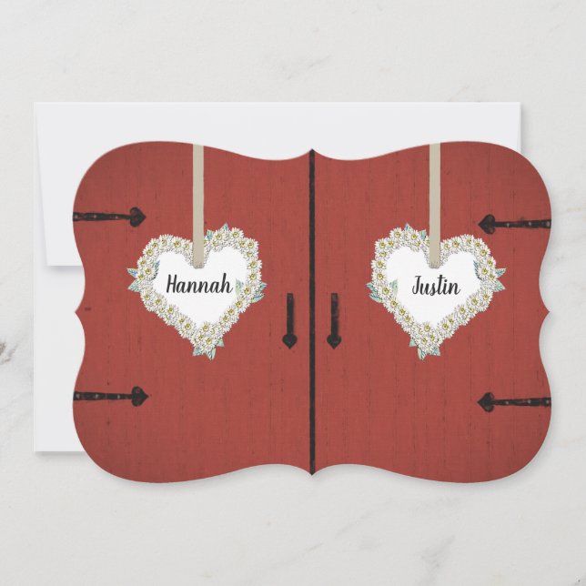 Convite Casamento vermelho rústico do celeiro e do país (Frente)