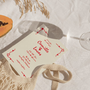 Convite Casamento Vermelho Whimsical Retro Manuscrito