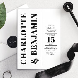 Convite Casamento Vertical Moderno em Preto e Branco
