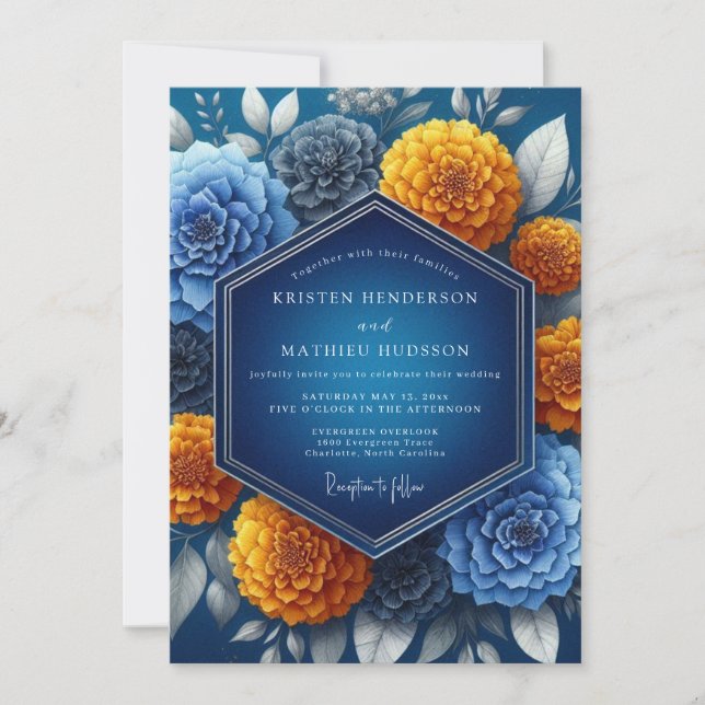 Convite Casamento Vibrante Âmbar Índigo (Frente)