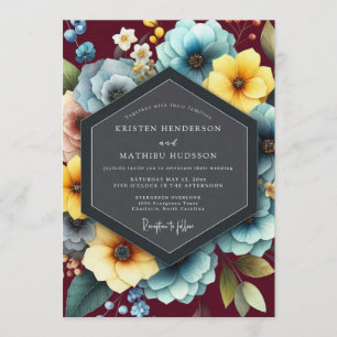 Convite Casamento Vibrante Burgundy & Teal Bloom