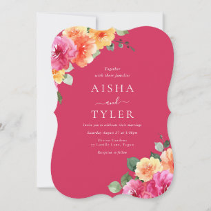 Convite Casamento Vibrante com Aquarela Floral Rosa