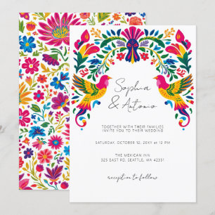 Convite Casamento Vibrante De Aves Mexicanas Otomi Floral 