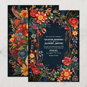 Convite Casamento Vibrante de Floral Fiesta em Aquarela