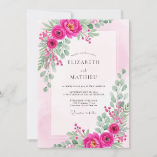 Convite Casamento Vibrante de Magenta na Primavera