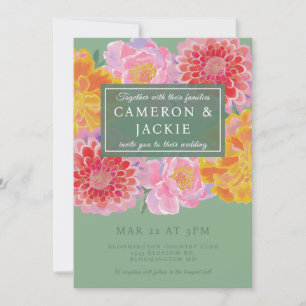 Convite Casamento Vibrante de Marigold e Zinnia