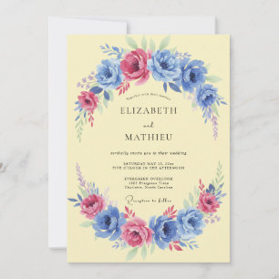 Convite Casamento Vibrante de Primavera Azul Centáurea