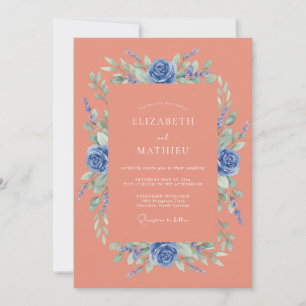 Convite Casamento Vibrante de Primavera Azul Coral