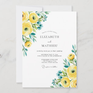 Convite Casamento Vibrante de Primavera com Amarelo e Azul