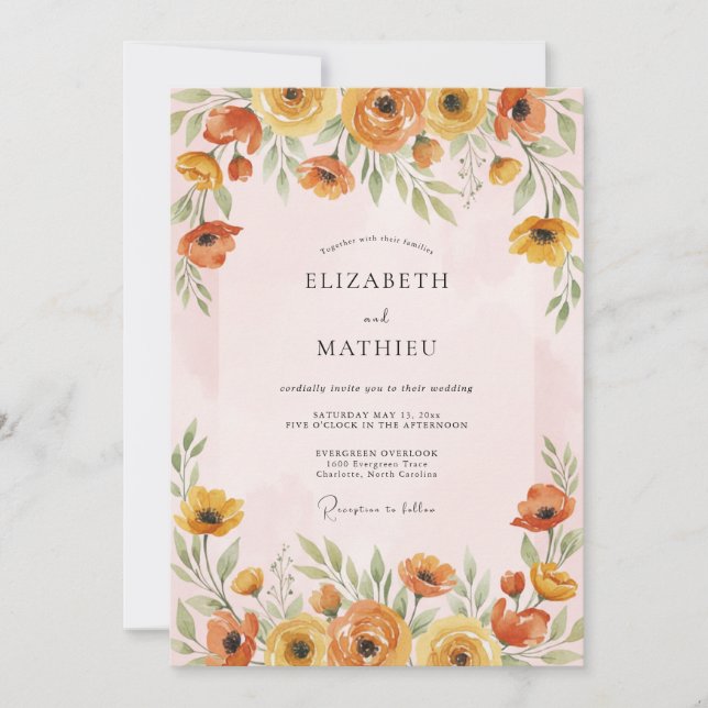Convite Casamento Vibrante de Primavera com Marigold (Frente)