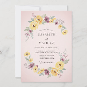 Convite Casamento Vibrante de Primavera com Rosa Corado