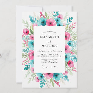 Convite Casamento Vibrante de Primavera com Tons de Teal e