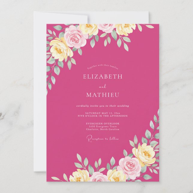 Convite Casamento Vibrante de Primavera Rosa Quente (Frente)