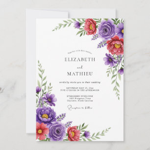 Convite Casamento Vibrante de Primavera Roxa