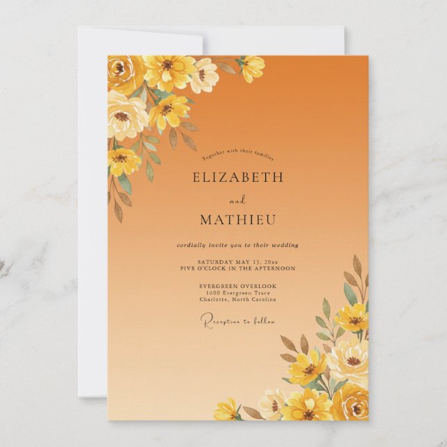 Convite Casamento Vibrante Outonal com Mostarda (Frente)