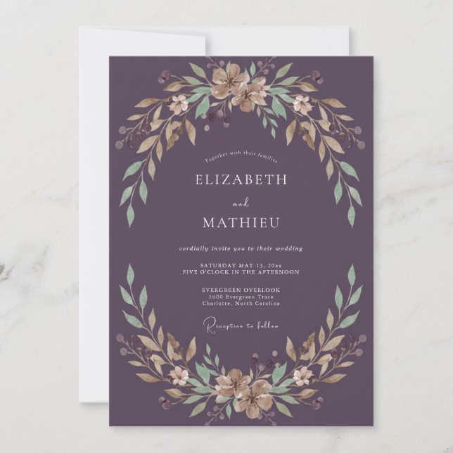 Convite Casamento Vinha Champanhe Berinjela (Frente)