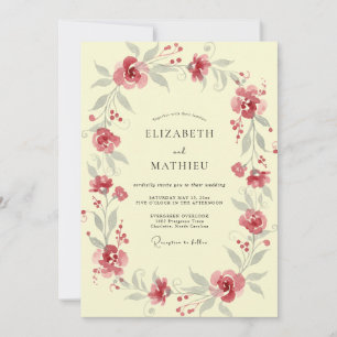 Convite Casamento Vinha Vermelha Empoeirada Creme