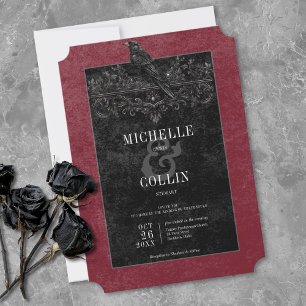 Convite Casamento Vinho Preto e Rosas Gothicas Corvo Preto