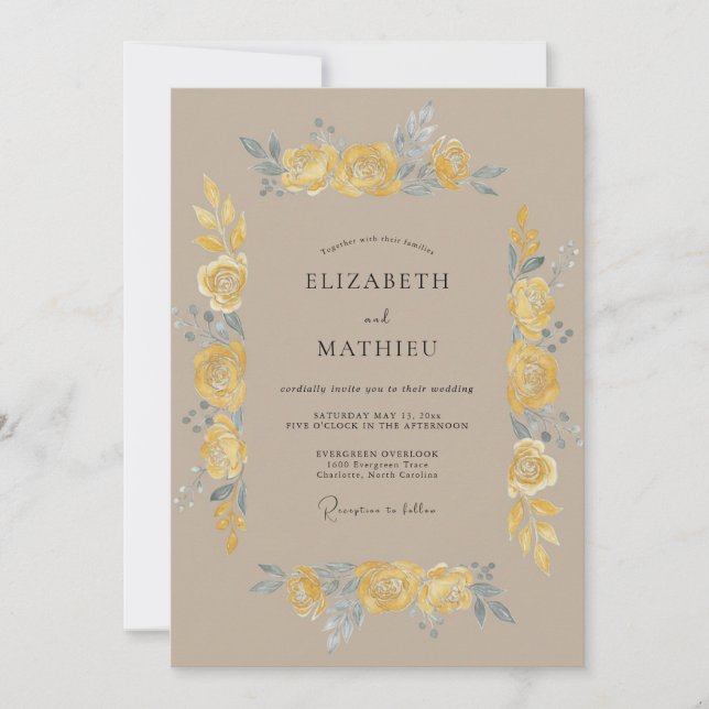 Convite Casamento Vintage Amarelo Pintado (Frente)