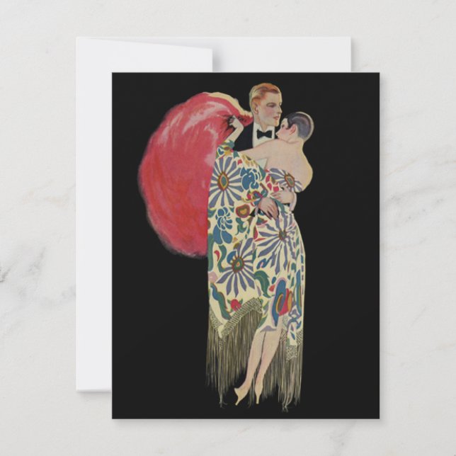 Convite Casamento Vintage Art Déco, Recém-Casados Dançando (Frente)