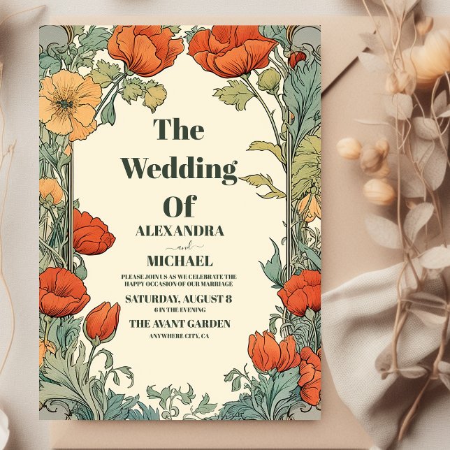 Convite Casamento Vintage Art Nouveau (Criador carregado)