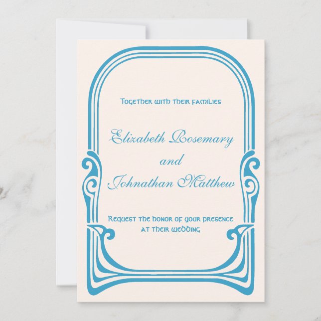 Convite Casamento vintage Art Nouveau Aves Peacock Estiliz (Frente)