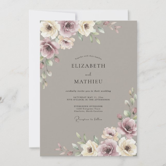 Convite Casamento Vintage Atmosférico Bege (Frente)