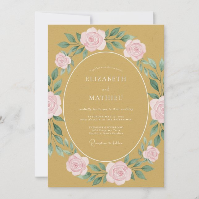 Convite Casamento Vintage Atraente Mostarda (Frente)