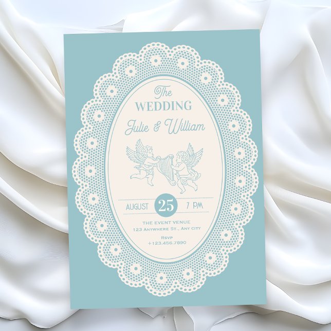 Convite Casamento vintage azul (Criador carregado)