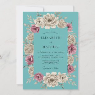 Convite Casamento Vintage Azul Elegante