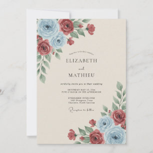 Convite Casamento Vintage Azul Empoeirado Elegante