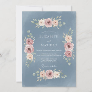 Convite Casamento Vintage Azul Sereno Empoeirado